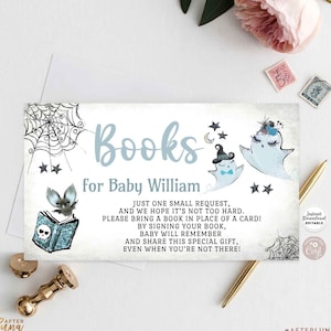 Editable Halloween Boy A Little Boo Blue Halloween Baby Shower Invitation Insert Baby Book Insert Digital Template Instant Download 65B2