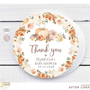 Bearbeitbare 2&quot; + 2,5&quot; ANY EVENT Kürbis Rund Kreis Tag Herbst Baby Shower Sprinkle Bridal Shower Druckbare Sticker Instant Download 29V4