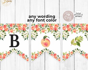 Bewerkbare ELKE FORMULERING Wimpel Banner 8.5x11 " Sweet Little Peach Baby Shower Verjaardag Wimpel Banner Sjabloon Instant Download 256V2