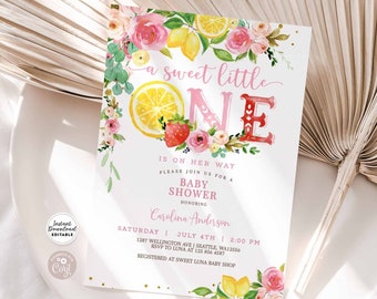 Editable Strawberry Lemon Baby Shower Invitation Berry Sweet One Baby Shower Invite Berry Sweet Baby Shower Invite Printable 792V1 (1)