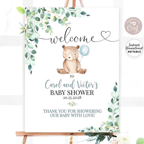 TBBS01 Digital Download Teddy Bear Balloon Themed Guess How Many Game Printable Baby Shower Game Gender Neutral Baby Shower Game