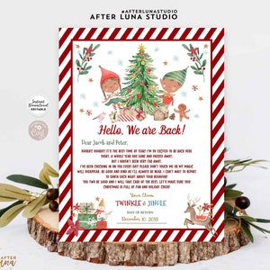 EDITABLE Chica Niño Elfos Dos Elfos Bienvenidos de nuevo Estoy de vuelta Estamos de vuelta Hola Carta 2 Plantilla de carta de elfo Descarga instantánea 215 (1-6)