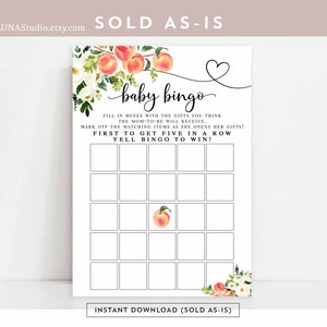 Weiß Blumen Pfirsich Baby Shower Bingo Spiel Karte druckbare kleine Pfirsich auf dem Weg Baby Shower Baby Sprinkle Spiele Sofort Download 256V2