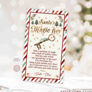 EDITÁVEL Chave Mágica do Papai Noel Chave Mágica Caixa de Véspera de Natal Sem Chaminé Feriado Tradição Etiqueta Chave do Papai Noel para impressão Download instantâneo 215