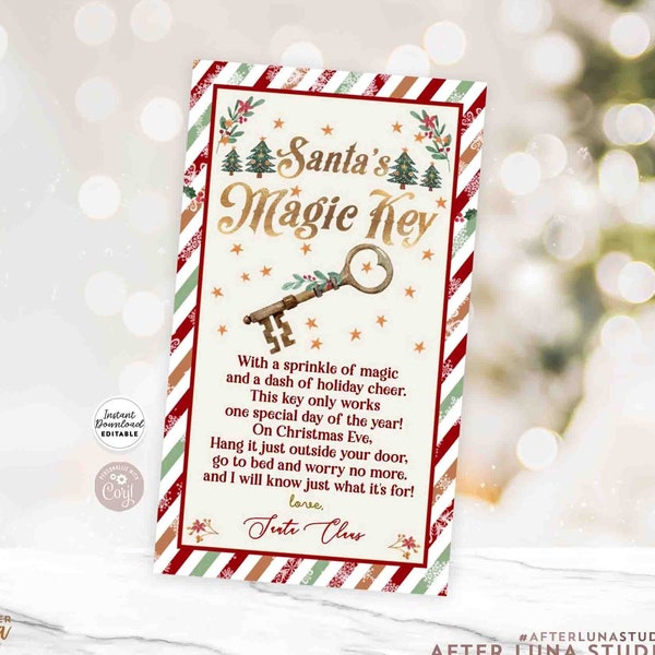 EDITABLE Santa's Magical Key Magic Key Tag Christmas Eve Box No Chimney Holiday Tradition Santa Key Tag Printable Instant Download 215