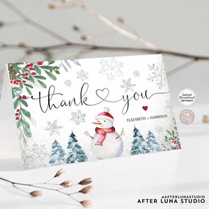 Editável personalizado boneco de neve de natal inverno prata floco de neve chá de bebê cartão dobrado modelo editável download instantâneo 844V1