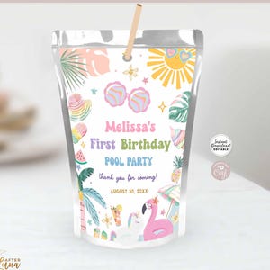 Bearbeitbar JEDER BEGRIFF Mädchen Tropisch Splash Geburtstag Pool Wasserpark Capri Sonne Caprisun Etikett Druckbare Vorlage Sofortiger Download 717K1