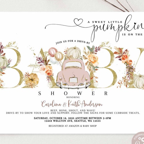 Editable Drive by Baby Shower Invitation Floral Girl Baby Etsy