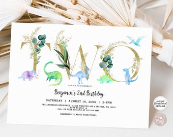 Editable Boy Dino Dinosaur 2nd Birthday Invitation Dino Party Invite Invitation Printable Digital Template Instant Download 438K1 (1)