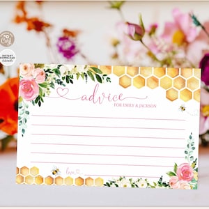 Editable Personalized Pink Floral Hot Pink Floral Honey Bee Advice Card Advice for Mom Parents Game Printable Instant Download 841V1