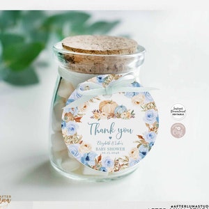 Bearbeitbar JEDE Veranstaltung Herbst Herbst Blau Kürbis Runde Kreis Tag Herbst Baby Shower Sprinkle Brautdusche druckbare Aufkleber Sofortiger Download 29V5
