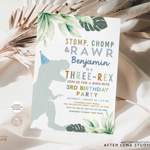 Editable 3rd Birthday Boy Three Rex Invite Dino Dinosaur T Rex Boy Dino Mite Invitation Printable Template Instant Download 244V3 (1)