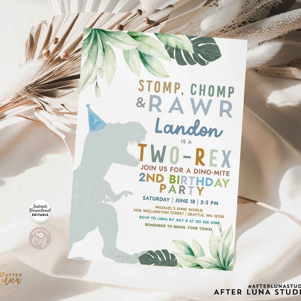 Editable 2nd Birthday Boy Two Rex Invite Dino Dinosaur T Rex Boy Dino Mite Invitation Printable Template Instant Download 244V3 (3)