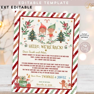 EDITABLE Girl Boy 2 Elfen Brief Aankomst Hello Letter Elf Return Letter Ik ben back letter 2 Elf Letter Template Instant Download 215