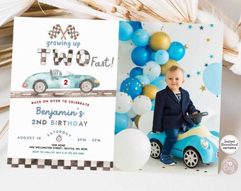 Editable TWO Fast Birthday Invitation 2nd Birthday Race Car Birthday Photo Invitation Car Race Party Invite Instant Download 605V1 (6)