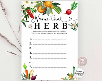 EDITABLE Locally Grown Farm Farmers Market Name That Herb Game Baby Shower Shower Games Printable Template Download 361V1