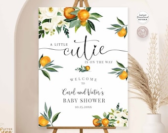 EDITABLE Orange A Little Cutie is on the Way Baby Shower Sprinkle Welcome Sign Gender Neutral Decor Decoration Instant Download 248V1 (7)