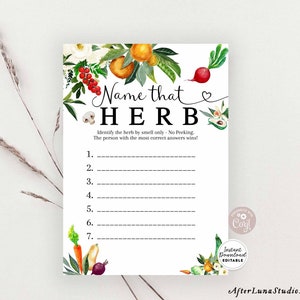 Modèle imprimable MODIFIABLE pour le nom du marché des agriculteurs cultivés localement ce jeu d'herbes, jeux de douche de bébé, téléchargement 361V1