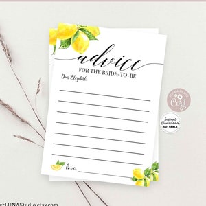 Cartão de conselhos de limão personalizado editável, ela encontrou seu principal espremedor de limão, modelo de chá de panela para casal de casamento, download instantâneo 290