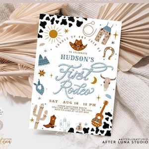 Editable Cowboy My First 1st Rodeo Invitation Birthday Invite Ranch Wild West 1 Rodeo 1st Birthday Invite Digital Template 748K1 (1-1)
