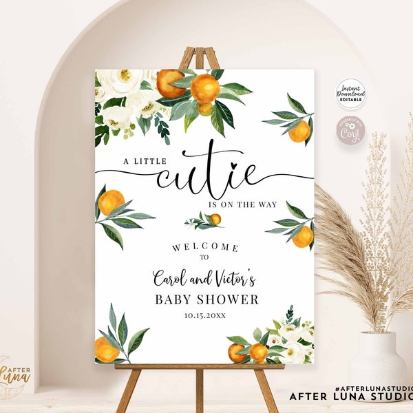 EDITABLE Orange A Little Cutie is on the Way Baby Shower Sprinkle Welcome Sign Gender Neutral Decor Decoration Instant Download 248V1 (7)