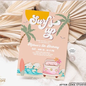 Editable ANY AGE Surf's Up Invite Surfing Birthday Party Invitation Retro Surf Van Surfboard Beach Party Invite Instant Download 661K1 (2)