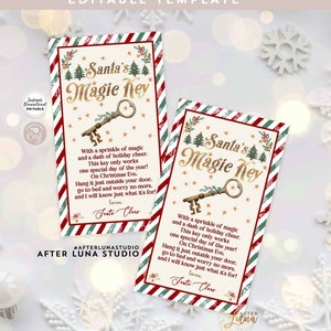 EDITABLE Santa&#39;s Magical Key Magic Key Tag Christmas Eve Box No Chimney Holiday Tradition Santa Key Tag Printable Instant Download 215 (1-5)