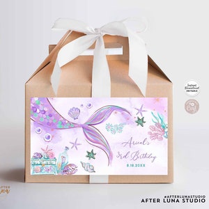 Editable ANY WORDING Purple Mermaid Under the Sea Birthday Label Gable Box Label Birthday Invitation Instant Download 1329V2