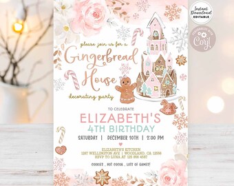 Gingerbread House Decorating Birthday Invitation: Custom Ages Christmas Birthday Invite Template 154