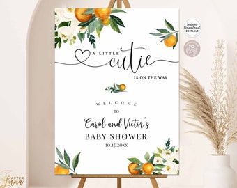 EDITABLE Orange A Little Cutie is on the Way Baby Shower Sprinkle Welcome Sign Gender Neutral Decor Decoration Instant Download 248V1