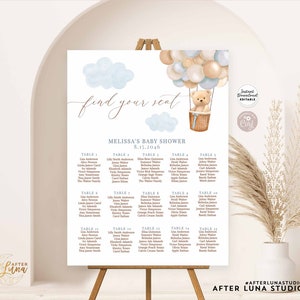 Edytowalny chłopiec Teddy Bear Hot Air Balloon Seating Chart Baby Shower Sprinkle Seating Chart Szablon do wydruku Natychmiastowe pobranie 905V1