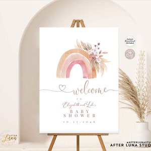 Bewerkbare Bono Rainbow Baby Shower Baby strooi welkomstbord Yard Sign 24 x 36 18 x 24 16 x 20 afdrukbare Instant Download 530V1