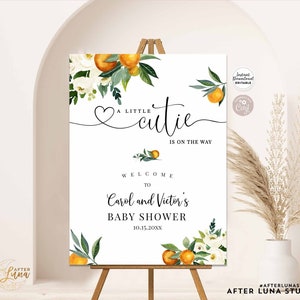 EDITABLE Orange A Little Cutie is on the Way Baby Shower Sprinkle Welcome Sign Gender Neutral Decor Decoration Instant Download 248V1
