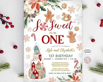 Editable Twin Boy Girl So Sweet Gingerbread Cookie Decorating Birthday invitation Winter Birthday Invite Template Instant Download 170V1 (1)