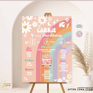 Modello modificabile di poster di Groovy Van Groovy ONE Birthday Milestone Poster di compleanno Groovy Daisy Download immediato 633K1 (1-3)