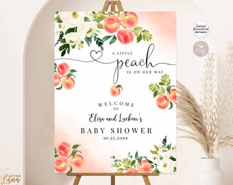 Editable A Little Peach Baby Shower Sprinkle Sip and See Welcome Yard Sign 24x36 18x24 16x20 Instant Download 256V1