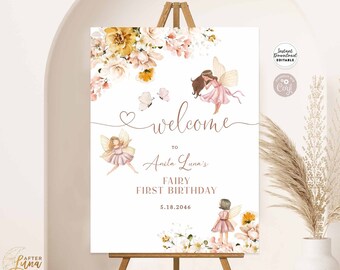 Editable Blush Fairy Birthday Decor Decoration Baby Shower Sprinkle Birthday Welcome Sign Welcome Yard Sign Template Instant Download 858K1