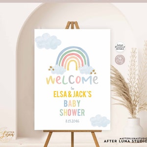 EDITABLE Pastel Rainbow Baby Shower Sprinkle Gender Neutral Boy Girl Welcome Sign Decor Decoration Signs (Digital Printable File) 213V1