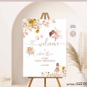 Bearbeitbare Blush Fee Geburtstag Dekor Dekoration Baby Shower Sprinkle Geburtstag Willkommensschild Willkommen Yard Zeichen Vorlage Sofortiger Download 858K1