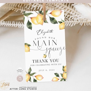 Editable Lemon Bridal Shower Tags She Found Her Main Squeeze Tag Thank You Favor Gift Tag Lemon Favor Tag 2 Instant Download 237BR