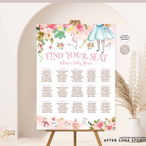 Editable Alice In ONEderland Tea Party 1st First Birthday Baby Shower Find Your Seat Seating Chart Printable Template Instant Download 789