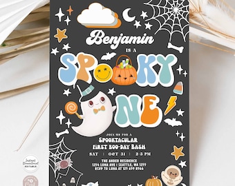 Bearbeitbare Boy Spooky One Halloween Ghost Spooktacular 1st Birthday Party Einladung Süße Geist Geburtstag Vorlage Instant Download 626V16 (1)
