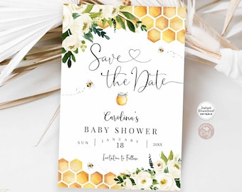Editable Honey Bee Baby Shower Save the Date: Sweet as can Bee Template 845V1