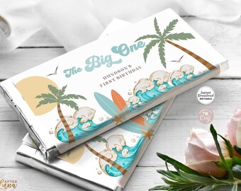 Surfen die große Geburtstags-Schokoriegel-Wrapper: Surfbrett-Mitbringsel-bearbeitbare Vorlage 630K1