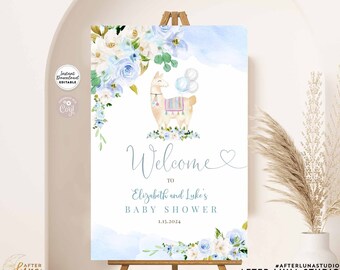Editable Blush Blue Llama Boy Baby llama Decor Baby Shower ANY EVENT Welcome Sign Decor Decors Template Instant Download 194V3