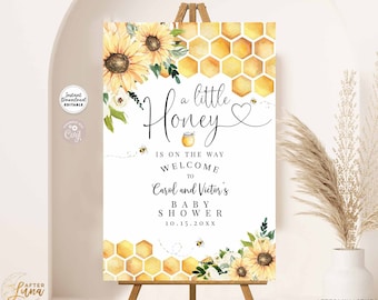 Editable  Sunflower A Little Honey Baby Shower Baby Sprinkle Welcome Sign Yard Sign 24x36 18x24 16x20 Printable Instant Download 846V1