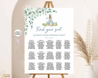 Editable Greenery Boy Peter Rabbit Seating Chart Find Your Seat ANY EVENT Bridal Baptism Birthday Wedding Template Instant Download 1455K1