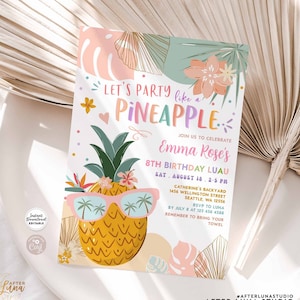 Editável QUALQUER IDADE Menina Festa Tropical Como um Abacaxi Convite Luau Aniversário Abacaxi Festa na Piscina Convite Download Instantâneo 627K1 (1)