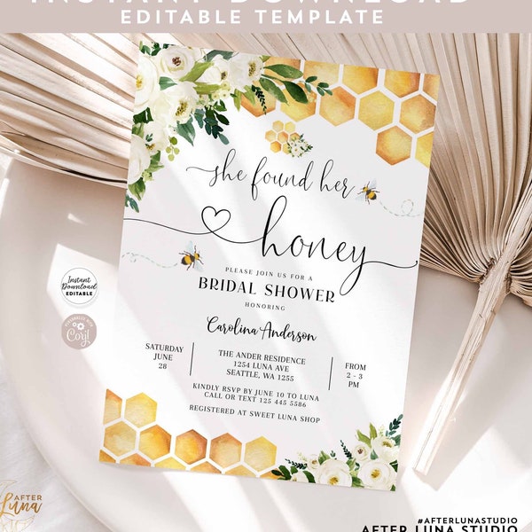 Editable She Found Her Honey Rustic Bridal Wedding Couple Shower Invitation Bee Shower Invite Printable Template Instant Download 845BR1 (3)