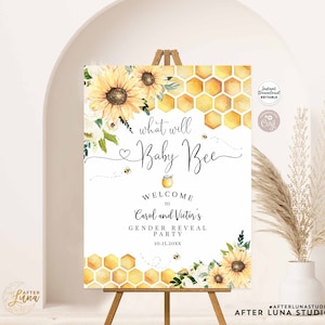 Bewerkbare Zonnebloem Honingbij Gender Reveal Party Wat Zal Baby Bee Welcome Sign Yard 24x36 18x24 16x20 Afdrukbare Instant Download 846V1